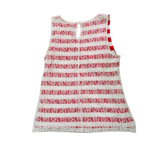 Lace Overlay Striped Sleeveless Top Sz S Banana Republic Red White Majesty - Picture 3 of 7